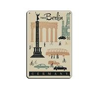 LZWDO Plaques en étain vintage Allemagne Berlin Mod Voyage Plaques en étain Décoration murale pour café Bar Pub Maison 20 * 30 cm