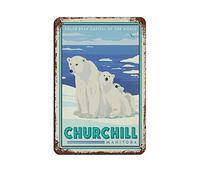 LZWDO Plaques en métal Canada Churchill Ours polaire Voyage Plaques en étain Art mural Affiche en métal pour maison Bar Café Garage Salle de bain 30 * 30 cm