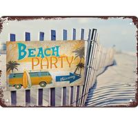 LZWDO Plaques en métal humoristiques « Fête à la plage par ici » - Décoration rétro pour bar, pub, restaurant, café, maison, salle de bain et chambre - 15 x 30 cm