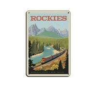 LZWDO Plaques en métal vintage représentant les Rocheuses canadiennes en train - Décoration murale pour café, bar, pub ou maison - 30 x 30 cm
