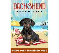 LZWDO Plaques métalliques vintage représentant un teckel et la vie à la plage. Décoration murale rustique pour bar, club, maison, cuisine ou grotte. 30 x 40 cm.