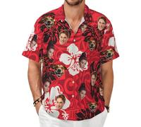 LZXSXZ Chemise hawaïenne personnalisée avec Visage, Chemises hawaïennes boutonnées Amusantes et personnalisées avec Visage pour Hommes, Petit ami, Mari, père, Cadeaux de Plage