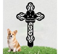 LZXSXZ Pierre tombale personnalisée pour Animaux de Compagnie - Croix funéraire Design pour Animaux avec Gravure - Décoration funéraire pour Chien ou Chat - Nom, Date