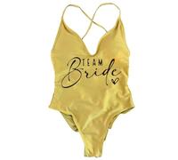 LZYCJL Maillot de Bain Monokini Une pièce à imprimé mariée Femme à Bretelles Ajustables, Maillot de Bain de Plage(Jaune-B,as4,Alpha,s,Regular,Regular)