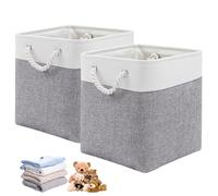 LZYDKH Lot de 2 boîtes de rangement 33 x 33 x 33 cm - Panier de rangement en tissu pliable avec poignées pour le rangement des vêtements (blanc/gris)