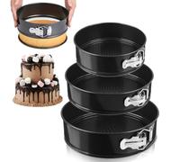 LZYDKH Lot de 3 moules à charnière - 20/22/24 cm - Petit moule à gâteau avec revêtement antiadhésif - Fond plat amovible - Pour la cuisson de différents gâteaux, du pain - Noir