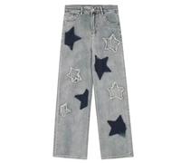 LZYKNIK Retro Spiçage Loose Wide-Leg Jeans pour Femmes, Y2k Mignon Vêtements Adolescents Pantalon Cargo,Light Blue,XS
