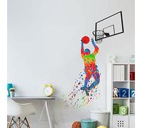 LZYMSZ Stickers Muraux de Basket-ball, 35.4 × 50'' Autocollant Dunk de Joueur de Basket ball, Autocollant Mural Auto-adhésif Inspirant pour Garçon, Décor de Salle de Jeux pour Chambre D'enfant(B)