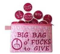 LzYogL Pochette Zippée Big Bag of F*CKS to Give, Badge Brodé 3D Amusant, Cadeau Amusant Fucks to Give, avec 17 Porte-Monnaie à Fermeture éclair Fucks Différents (Pink)