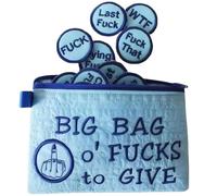 LzYogL Pochette Zippée Big Bag of F*CKS to Give, Badge Brodé 3D Amusant, Cadeau Amusant Fucks to Give, avec 17 Porte-Monnaie à Fermeture éclair Fucks Différents (Blue)