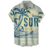 Lzzidou Chemise hawaïenne à manches courtes boutonnée pour homme, Bleu surf, Taille M