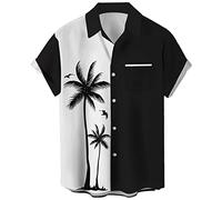 Lzzidou Chemise hawaïenne à manches courtes boutonnée pour homme, Noix de coco noire et, Taille L