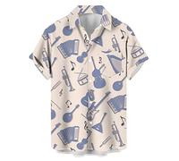 Lzzidou Chemise hawaïenne musicale à manches courtes boutonnée style rockabilly rétro vintage années 1950 pour homme, XL