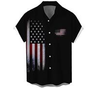 Lzzidou Chemises du 4 juillet pour hommes Chemises patriotiques drapeau américain chemise commémorative des États-Unis, Drapeau patriotique noir, Taille 3XL