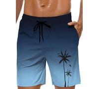 Lzzidou Maillot de bain hawaïen pour homme avec entrejambe de 22,9 cm, doublure en maille, short de plage avec poches, Rampe de couleur : bleu, Medium