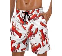 Lzzidou Maillot de bain hawaïen pour homme avec entrejambe de 22,9 cm, doublure en maille, short de plage avec poches, Homard blanc, Small