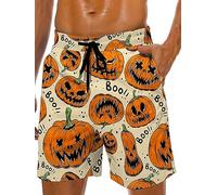 Lzzidou Maillot de bain hawaïen pour homme avec entrejambe de 22,9 cm, doublure en maille, short de plage avec poches, Halloween-abricot, Large