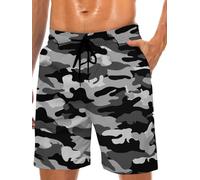 Lzzidou Short de bain camouflage pour homme avec entrejambe de 22,9 cm, doublure en maille, short de plage avec poches, Camouflage gris, Large