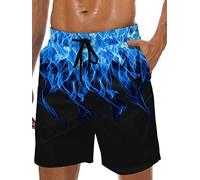 Lzzidou Short de Bain pour Homme à séchage Rapide avec Poches, Flamme Noire et Bleue, Medium