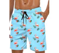 Lzzidou Short de bain pour homme avec doublure en maille à séchage rapide, Bleu flamant rose, Large