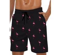 Lzzidou Short de bain pour homme avec doublure en maille à séchage rapide, Flamant rose noir, Large