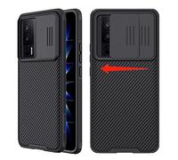 Lzzox Coque coulissante pour Poco F5 Pro - Coque de protection pour objectif d'appareil photo - Antichoc - Anti-chute - Cadre souple et dos rigide - TPU + PC - Noir