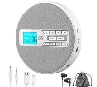 M-Amazup Lecteur CD portable, rechargeable et portable avec double haut-parleurs et anti-saut, CD, USB, AUX, affichage LCD, bouton rétroéclairé, 5 égaliseurs, répétition A-B, 10 vitesses pour