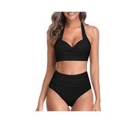 (M, Black) Womens High Waisted Bikini Padded Halter Bras Top High Cut Two-Pieces Swimsuits Bathing Suit Sexy Printed Bikini Set green print XXL