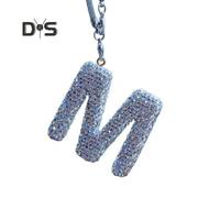 (M) Bling Car Letter Charm Faux Crystal Letter Pendant Car Rear View Mirror Hanging Rhinestone Alphabet Ornament For Car Tree Accessory