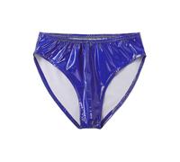(M,Blue)Mens Wet Look Patent Leather Briefs Underwear Elastic Waistband Underpants For Club Pole Dancing