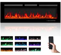 M.C.Haus Cheminée électrique avec écran Tactile et Panneau en Verre coloré pour Insert de Flamme - Chauffage Mural - Télécommande avec Cristal et bûches - 900/1800 W (127 cm, Noir)