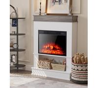 M.C.Haus Cheminée Electrique avec Etagère de Cheminée, 23"/58cm Cheminée Encastrée, Etagère Ouverte et Plateau de Table, Cheminée en Finition Bois D'ingénieur, Chêne Rustique et Blanc