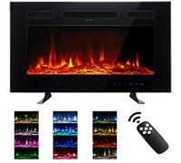 M.C.Haus Cheminée électrique ultra fine à faible bruit, 12 couleurs variables et de respiration, montage mural, écran tactile en verre et télécommande, avec jeu de cristaux et de bûches (76,2cm, Noir)