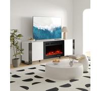 M.C.Haus Meuble TV moderne avec cheminée électrique 30", convient pour TV jusqu'à 75", 12 couleurs, cheminée électrique 900 W/1800 W, 2 armoires, blanc
