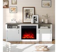 M.C.Haus Support TV pour cheminée électrique de 58" - Centre de divertissement moderne avec effet flamme 3D réaliste - Protection contre la surchauffe et télécommande - Console en bois pour le salon