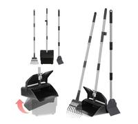 M&Catree Pelle Ramasse Crottes pour Chiens et Râteau Métal, Kit de Ramasse Crotte de Jardin - Bac pivotant, 3PCS