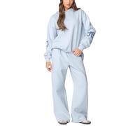 M&Catree Survêtement Femme Ensemble Sweat à Capuche Haut à Imprimé Nœud Mignon et Pantalon Jogging Jambe Large Décontracté Y2K Streetwear - Bleu, S