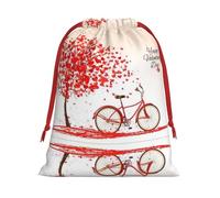 M Christmas Sac à cordon de serrage - Fête de la Saint-Valentin Arbre à vélo Rouge Cœur Imprimé Cycle de Noël Sacs de fête de Noël, pochettes de vacances réutilisables en peluche