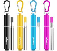 M&Co Lot de 4 pailles pliables réutilisables en acier inoxydable, Finition plaquée or, Conception portable, Brosse de nettoyage incluse, Goût neutre