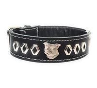 M&D Collier pour chien en cuir pleine fleur avec motif tête de bull terrier Staffordshire Noir Taille M 46-56 cm