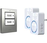 m-e modern-electronics 100151 Sonnette sans fil Set complet éclairée, acoustique actif, avec détecteur de mouvements, avec