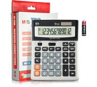 M&G Calculatrice de bureau 12 chiffres avec écran LCD extra-large, fonction de vérification et de correction, double alimentation solaire et batterie, touches larges