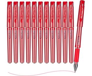 M&G ExpertGel Lot de 12 stylos gel, encre rouge, pointe moyenne 0,7 mm, séchage rapide, écriture fluide, grip antidérapant et capuchon pour bureau et école