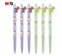 M&G Puffy Animals Lot de 6 stylos gel effaçables à encre bleu cristal, pointe extra fine 0,4 m et motif animal mignon