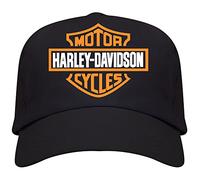 M. HARLEY Casquette Biker Homme Orange Shield Casquette Noir Moto Vintage Style Motorcycle Custom