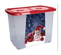 M-Home | Box de Rangement pour Enfants, avec Couvercle + Roulettes | Plastique Transparent / Couvercle Couleur | Motif Noël | 59 x 39 x 45 cm / 64 L | FASHION SIMPLYROLLER | PLS4959-137