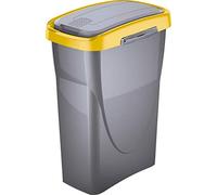 M home by Mazzei Mondex - Poubelle de Tri Sélectif 25L - Couvercle Basculant/Fixe - Système de Connexion - Cuve Gris Silver/Ring Jaune - Idéale Cuisine, Salle de Bain, Cellier - Fabriquée en Italie