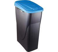 M home by Mazzei Mondex - Poubelle de Tri Sélectif 25L en Plastique - Ouverture facile Push - Cuve Gris Anthracite avec Couvercle de Couleur Bleu - Idéale pour Cuisine, Cellier - Fabriquée en France