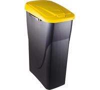 M home by Mazzei Mondex - Poubelle de Tri Sélectif 25L en Plastique - Ouverture facile Push - Cuve Gris Anthracite avec Couvercle de Couleur Jaune - Idéale pour Cuisine, Cellier - Fabriquée en France