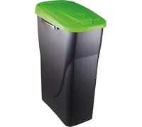 M home by Mazzei Mondex - Poubelle de Tri Sélectif 25L en Plastique - Ouverture facile Push - Cuve Gris Anthracite avec Couvercle de Couleur Vert - Idéale pour Cuisine, Cellier - Fabriquée en France